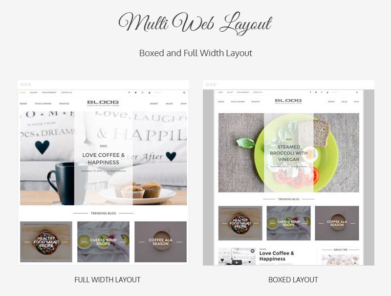 Bloog Pro WP theme feature - Multiple web layouts