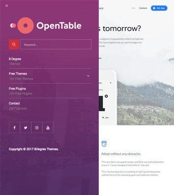 Eight Degree Fly Menu - Off Canvas, Floating Menu Premium Plugin for WordPress