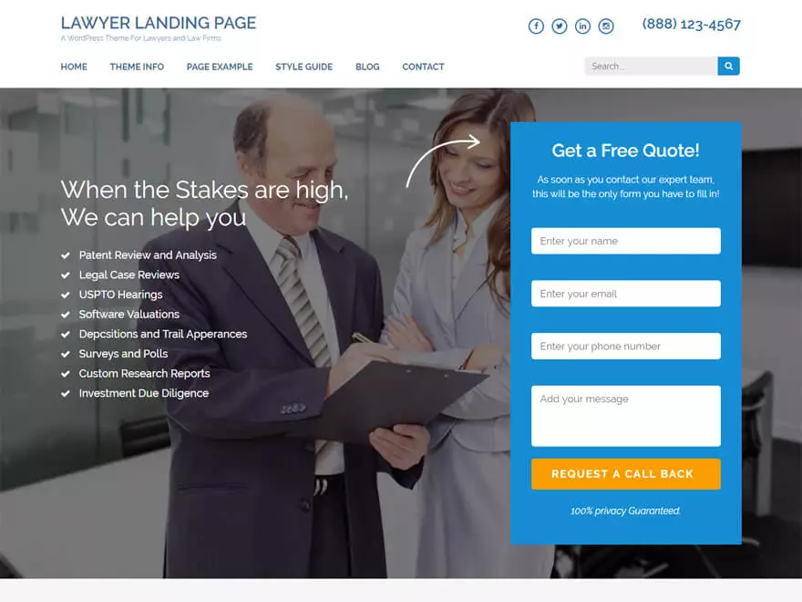 Lawyer Landing Page-Free Lawyer WordPress Theme
