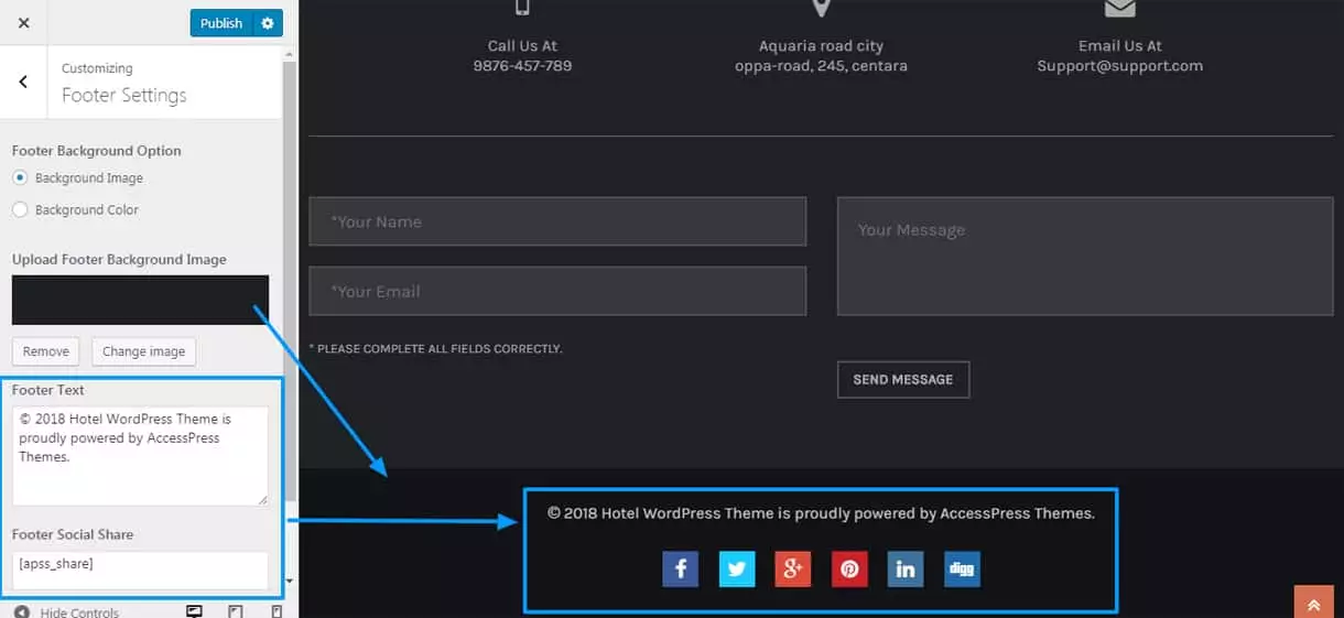 Swing Footer Settings