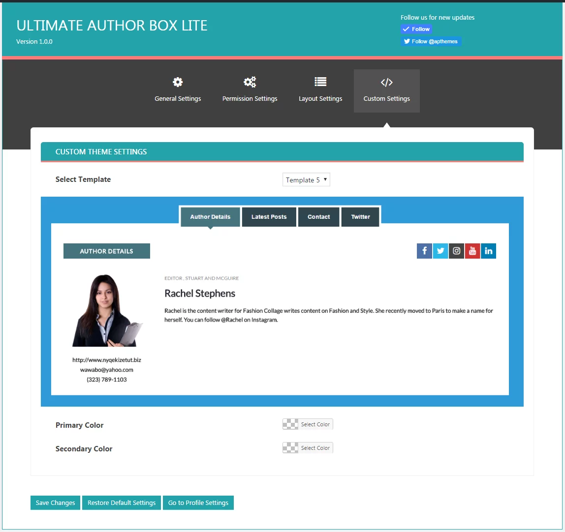 Ultimate Author Box Lite: Custom Settings Tab