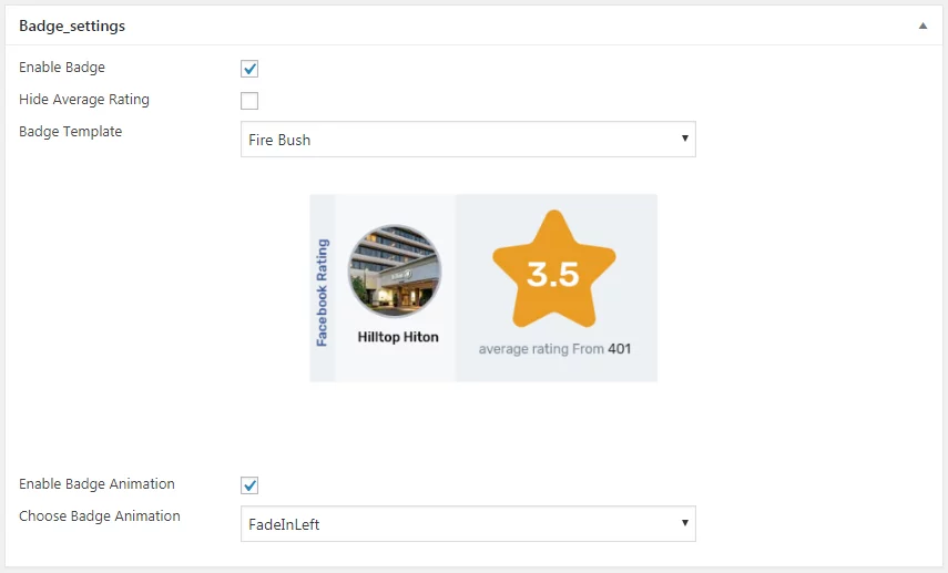 WP FB Review Showcase: Badge Settings