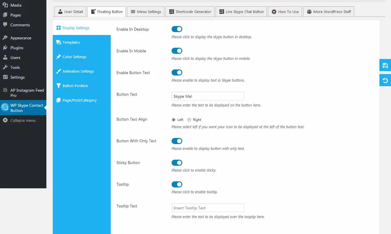 Add Skype Button on your WordPress Website: Floating Tabs