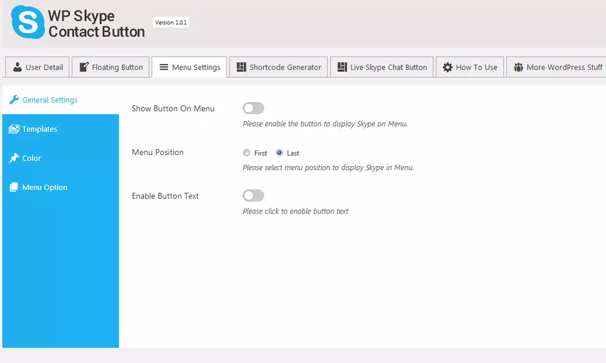 Add Skype Button on your WordPress Website: Menu Settings