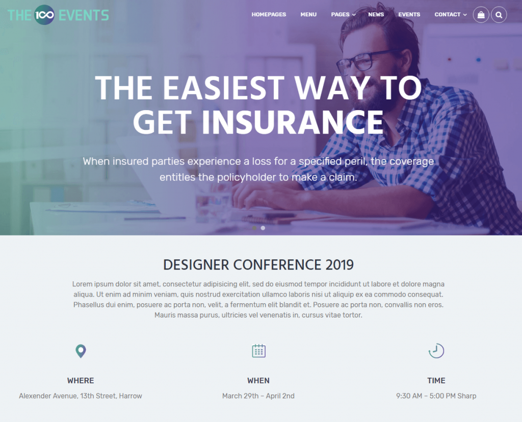 the100 pro premium multipurpose theme events demo layout