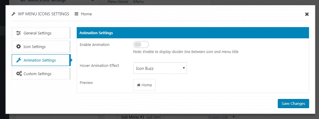 WP Menu Icons - Animation Settings