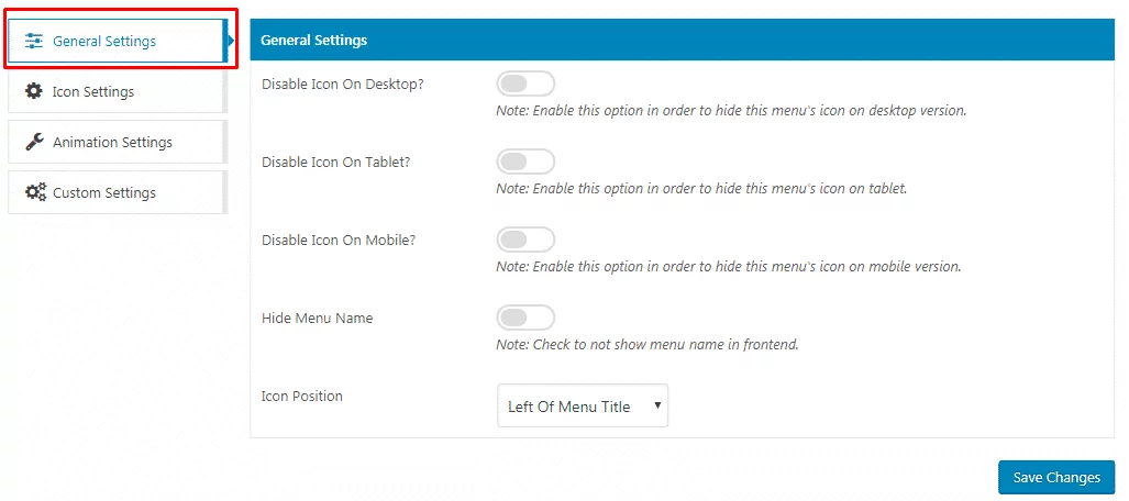 WP Menu Icons - General Settings