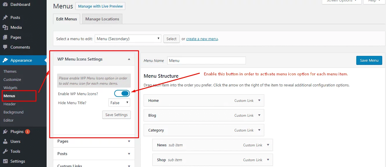 WP Menu Icons - Enable WP Menu Icons