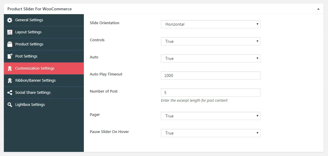 Product Slider for WooCommerce: Customization Settings