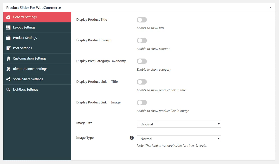 Product Slider for WooCommerce: General Settings