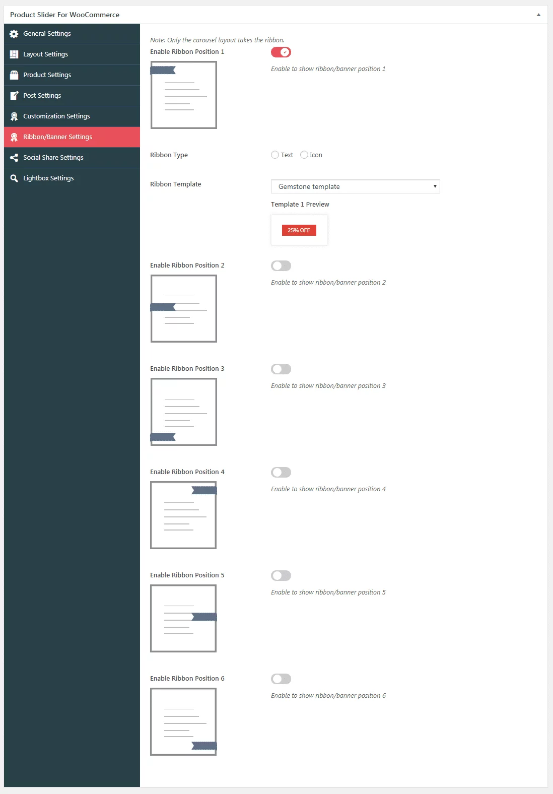 Product Slider for WooCommerce: Ribbon Settings