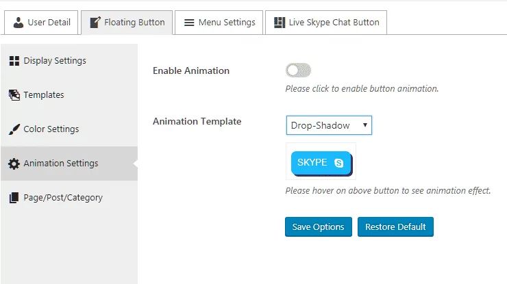 Ultimate Contact Button: Animation Settings