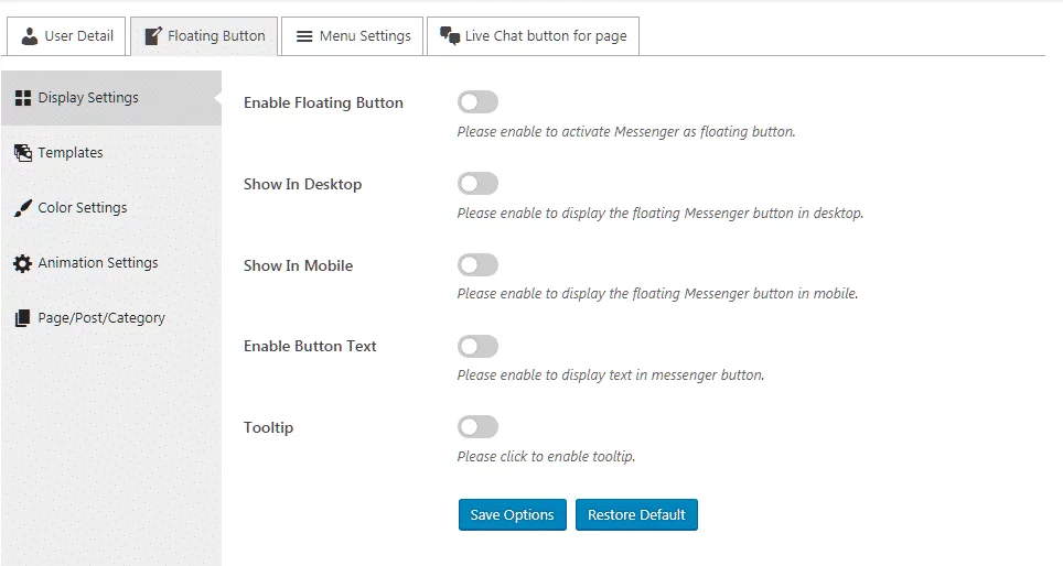 Ultimate Contact Button: Display Settings
