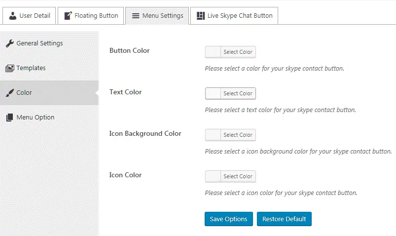 Ultimate Contact Button: Color Settings