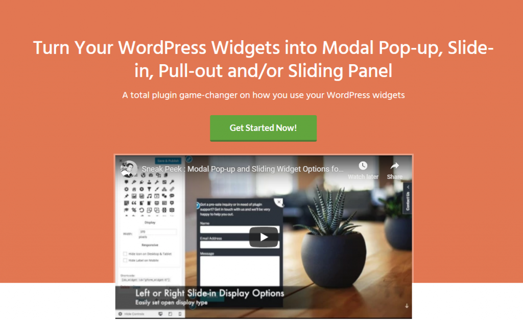 modal pop up and sliding widget options