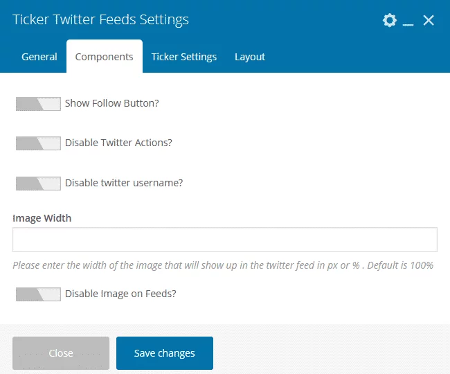 Twitter Feed Addon for Visual Composer: Component Slider View Settings
