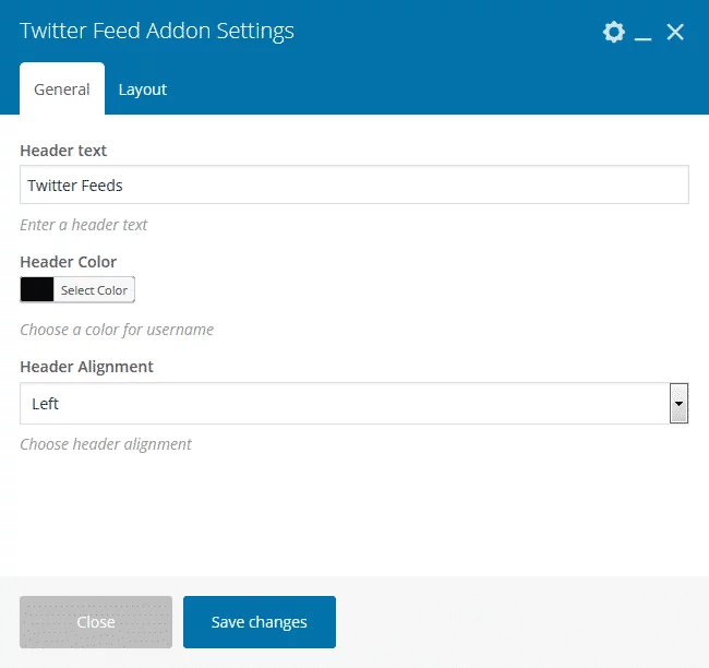 Twitter Feed Addon for Visual Composer: General Settings