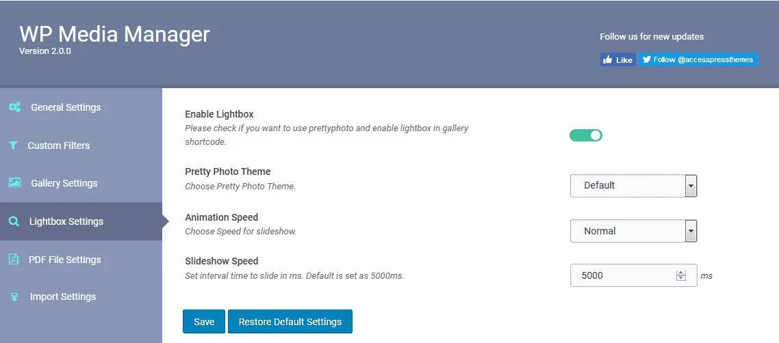 WP Media Manager: Lightbox Settings