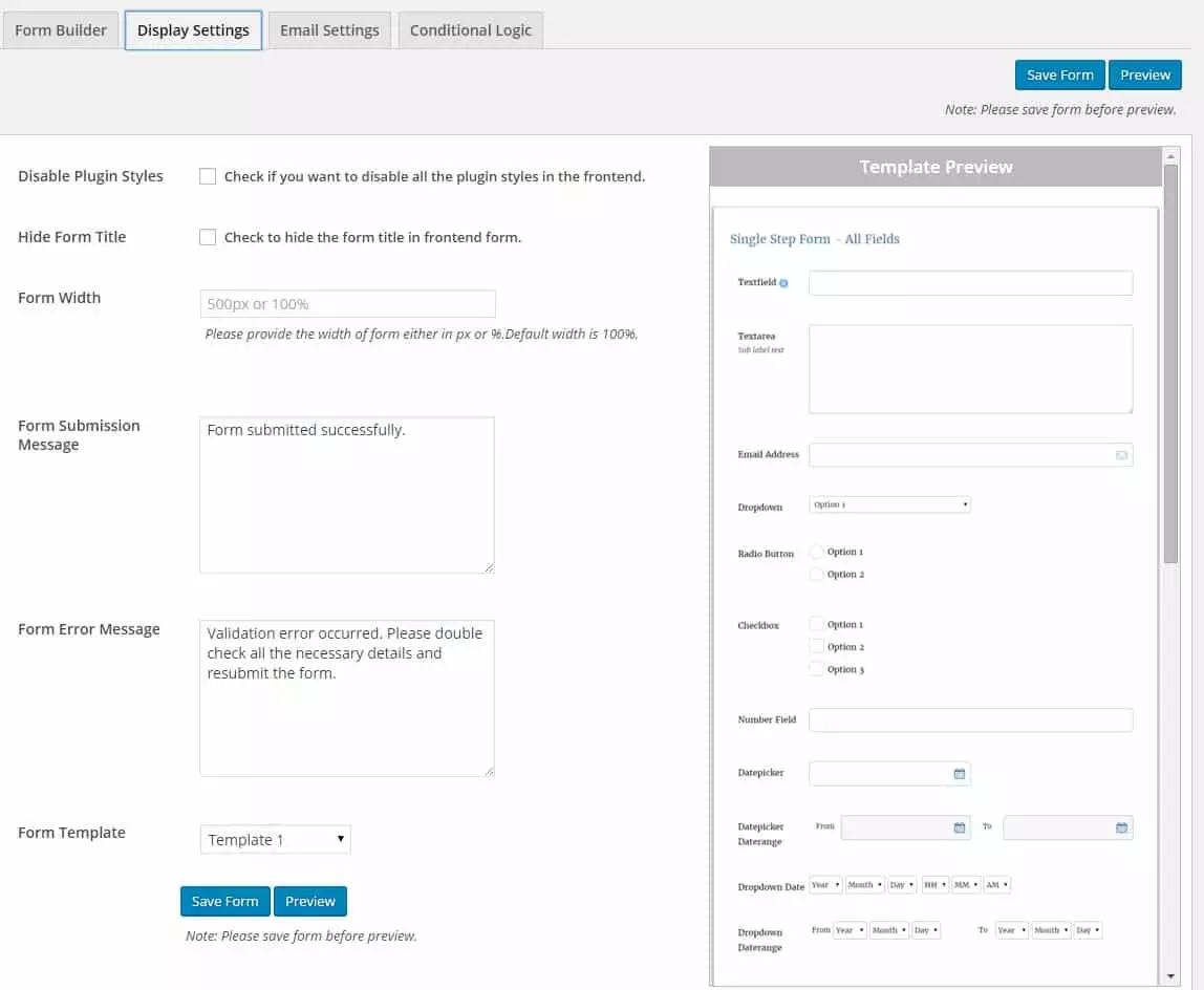 Ultimate Form Builder: Display Settings