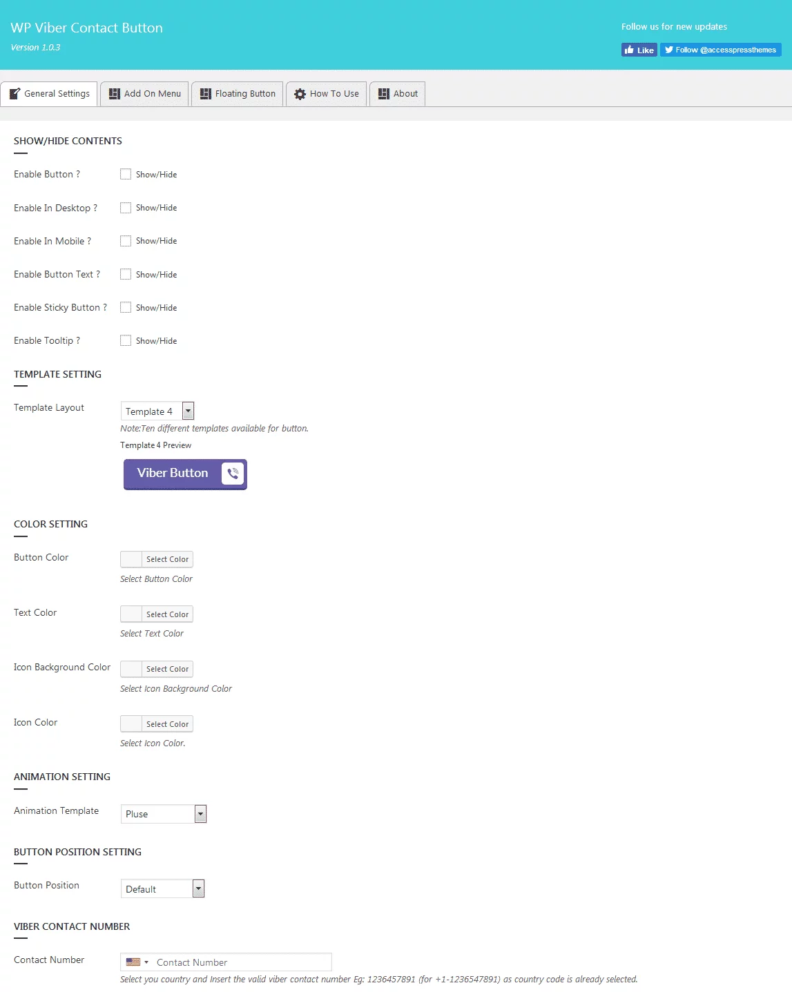WP Viber Contact Button: General Settings