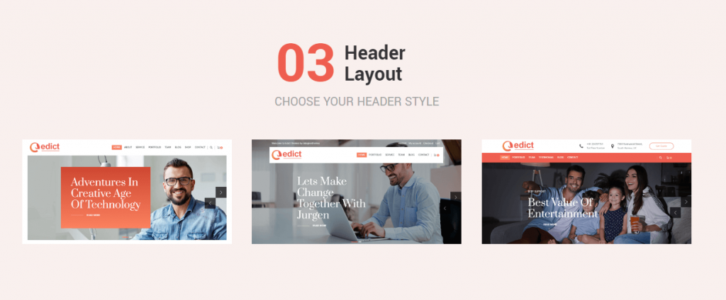 edict business corporate wordpress theme header layouts