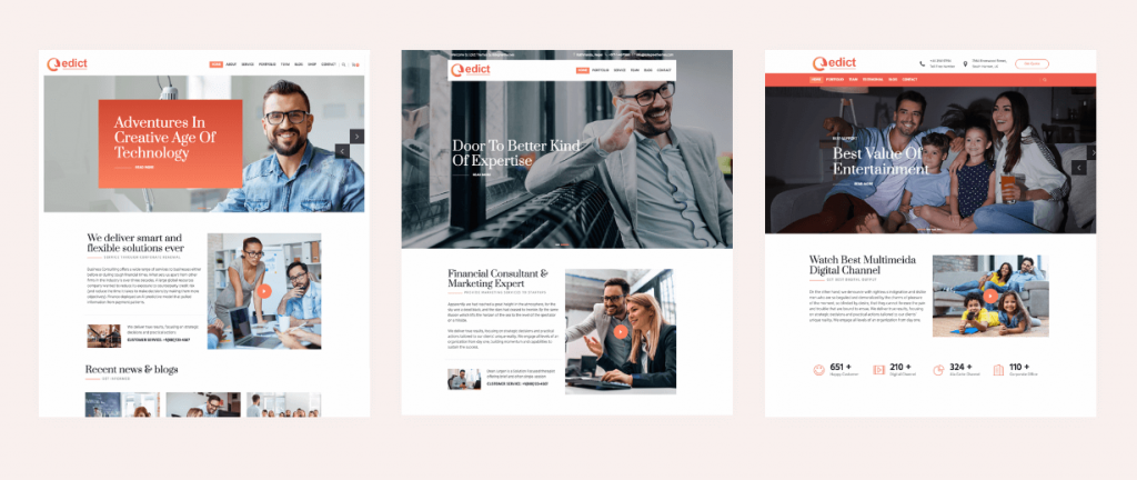 edict business corporate wordpress theme homepage sections