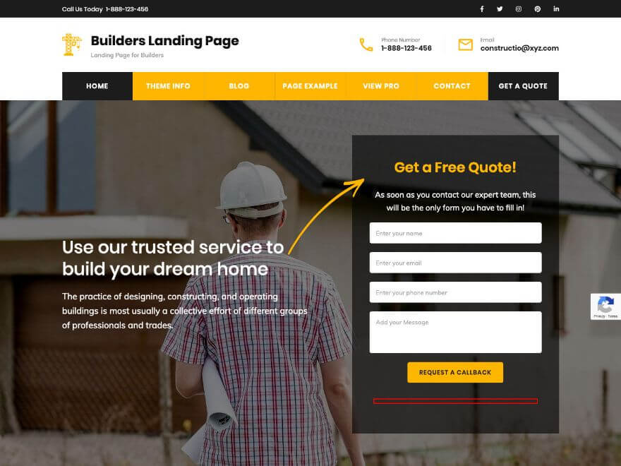 Builders Landing Page Free WordPress Theme