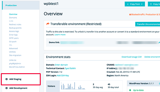 Create Staging Site on WP Engine