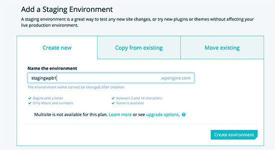 Create Staging Site on WP Engine