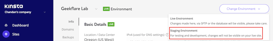 Create Staging Site on Kinsta