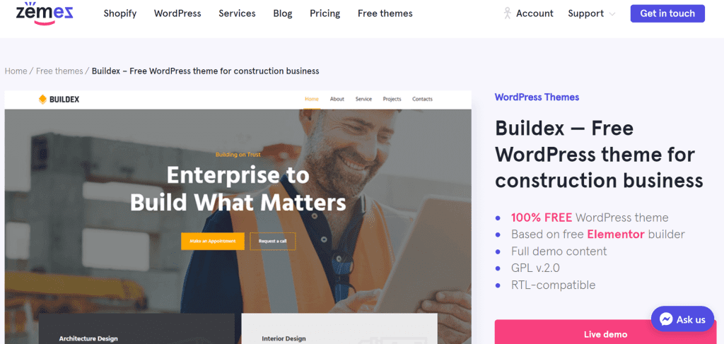 Buildex - Best Free Construction WordPress Theme
