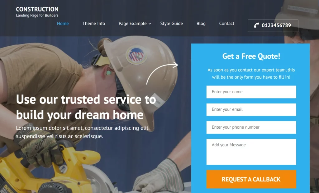 Construction Landing Page - Best Free Construction WordPress Themes