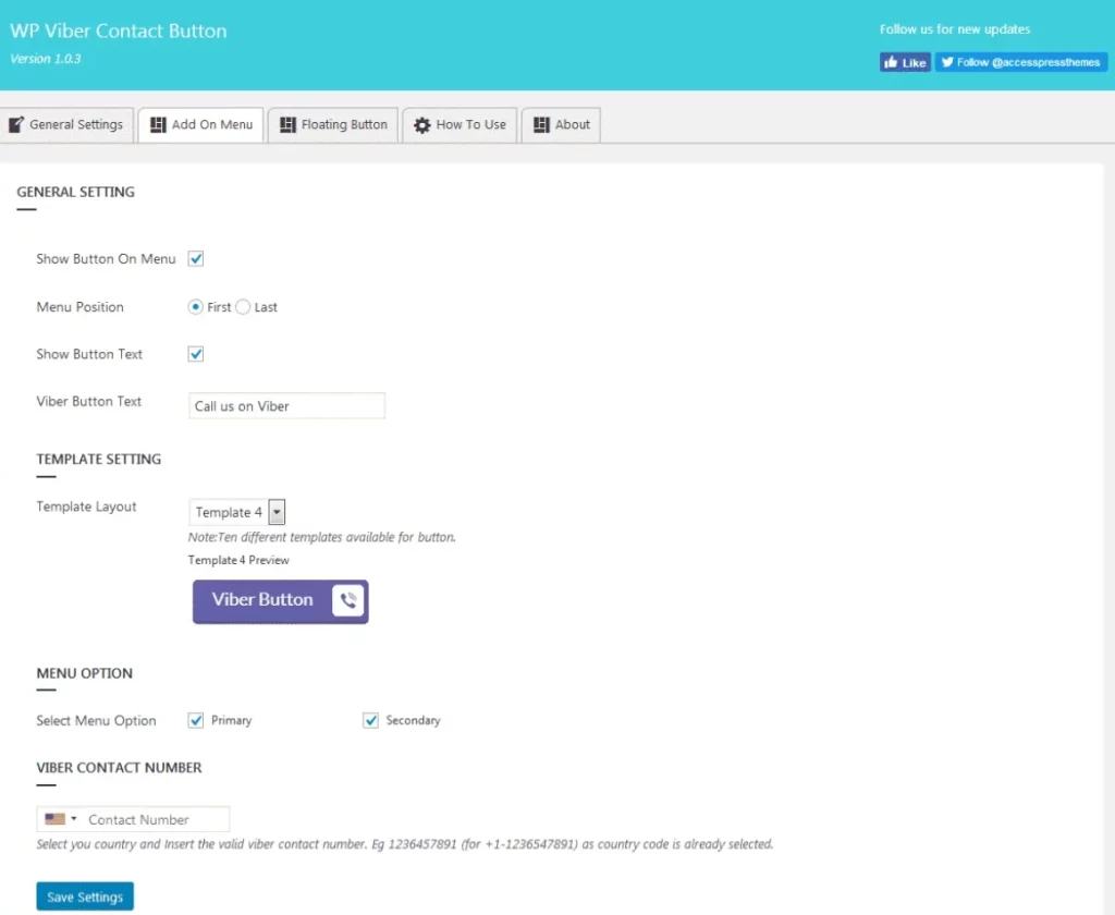 Add on Menu - How to add Viber button on WordPress website