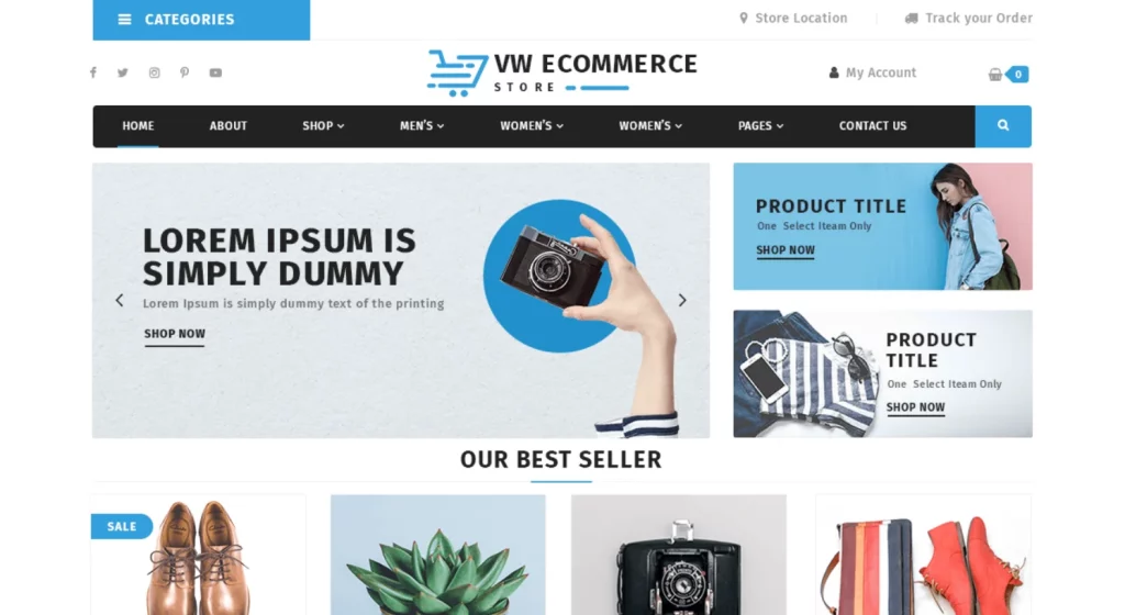 VW eCommerce - Best Free eCommerce WordPress Themes